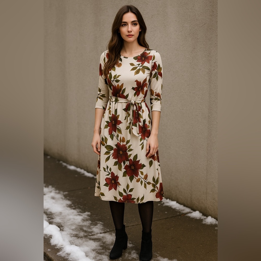214 Reborn J Floral Tie-Front Midi Dress – Size Small